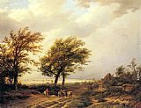 Willem Bodemann Travellers in an Extensive Landscape with a Town Beyond painting